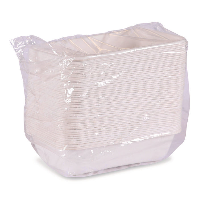 WorldView Vanguard Rectangular Container, 32 oz, 4.71 x 7.01 x 1.04, White, Sugarcane Fiber, 400/Carton