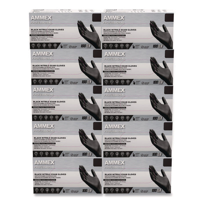 Nitrile Exam Gloves, Powder-Free, Medium, 3 mil Thick, 9.5" Long, Black, 100/Box, 10 Boxes/Carton