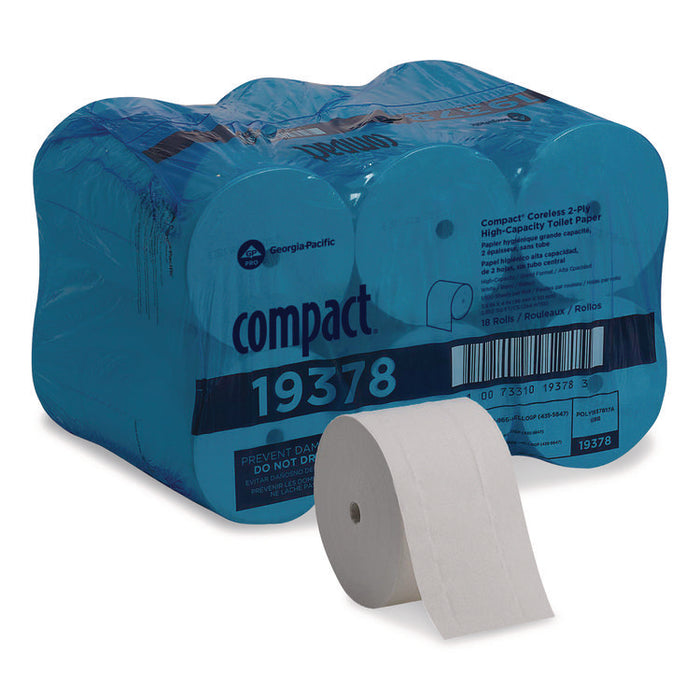 Compact Coreless Bath Tissue, Septic Safe, 2-Ply, White, 1,500 Sheets/Roll, 18 Rolls/Carton