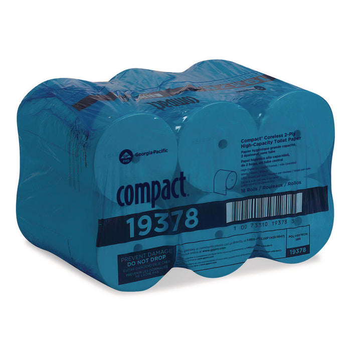 Compact Coreless Bath Tissue, Septic Safe, 2-Ply, White, 1,500 Sheets/Roll, 18 Rolls/Carton
