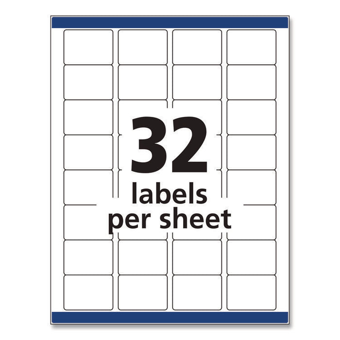 Permanent ID Labels w/ Sure Feed Technology, Inkjet/Laser Printers, 1.25 x 1.75, White, 32/Sheet, 15 Sheets/Pack