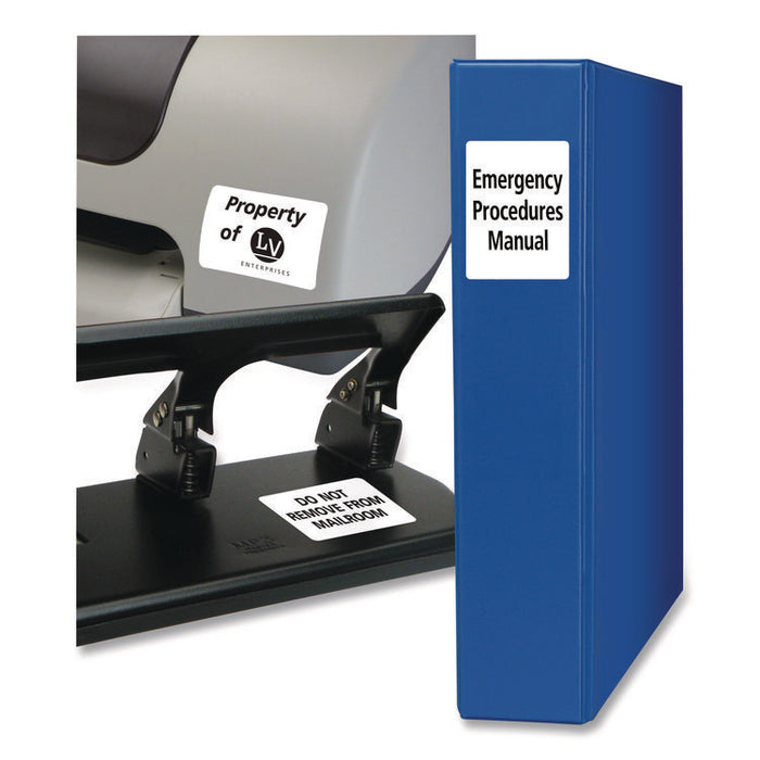 Permanent ID Labels w/ Sure Feed Technology, Inkjet/Laser Printers, 1.25 x 1.75, White, 32/Sheet, 15 Sheets/Pack