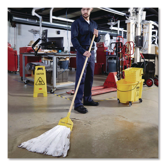 Invader Wood Side-Gate Wet-Mop Handle, 54", Natural/Yellow