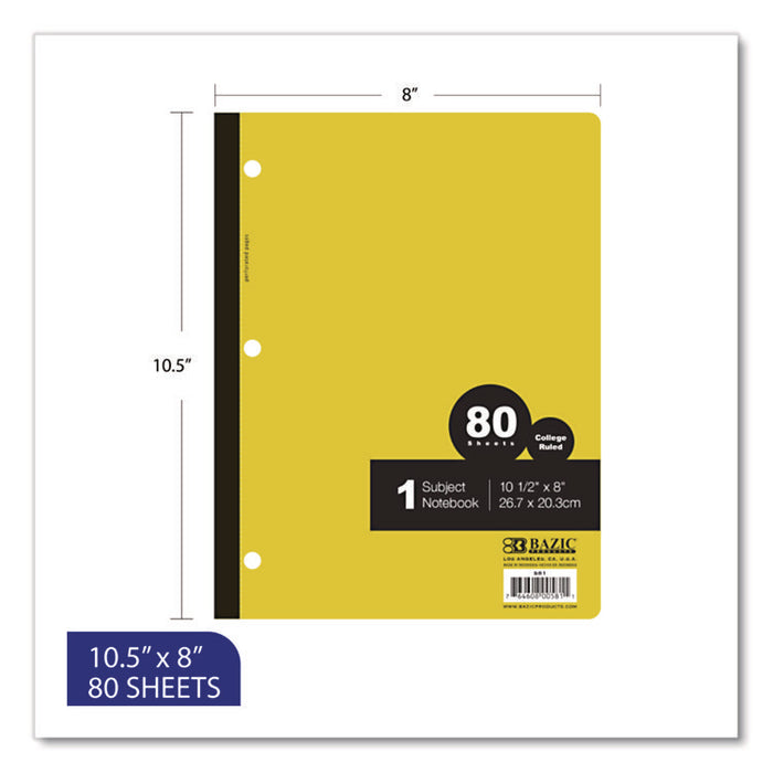 Wireless Notebooks, 1-Subject, Medium/College Rule, Randomly Assorted Cover Color, (80) 10.5 x 7.5 Sheets