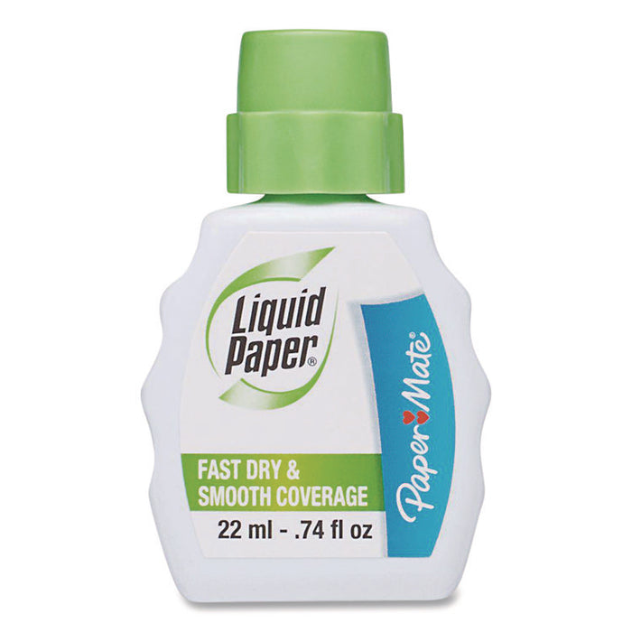 Fast Dry and Smooth Coverage Correction Fluid Value Pack, Foam Brush Tip Applicator, 0.74 oz Bottle, White, Dozen