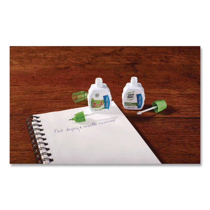 Fast Dry and Smooth Coverage Correction Fluid Value Pack, Foam Brush Tip Applicator, 0.74 oz Bottle, White, Dozen