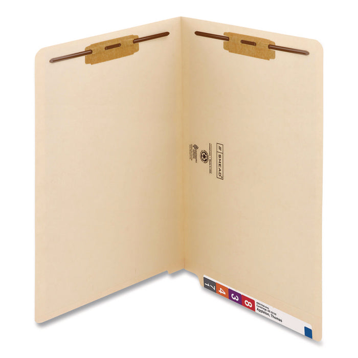 Manila End Tab Fastener Folders, Reinforced Straight Tab, Expands 0.75", 2 Fasteners, Legal Size, 11-pt Manila, 50/Box