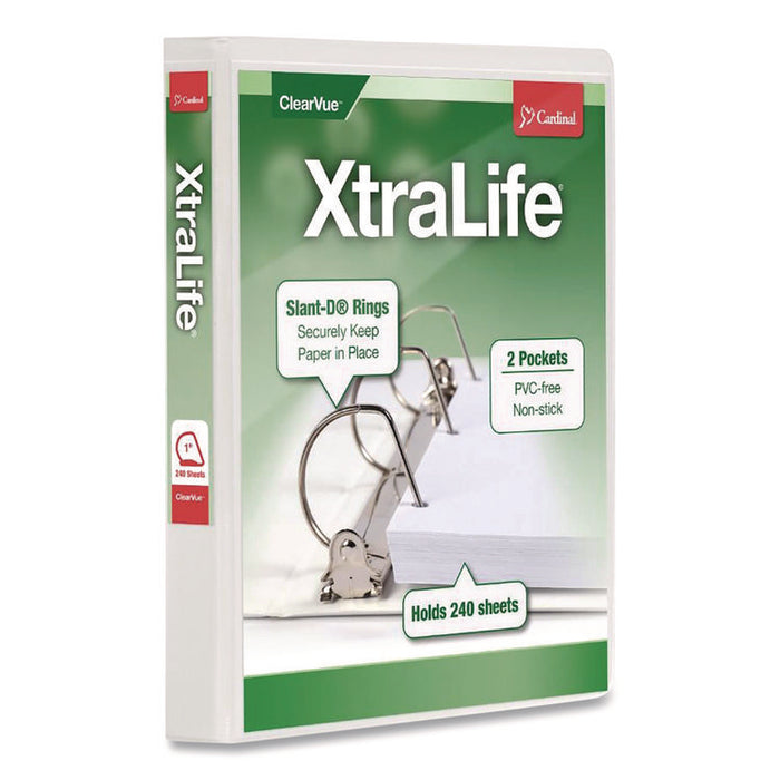 XtraLife ClearVue Non-Stick Slant-D Ring Binder, 3 Rings, 1" Capacity, 11 x 8.5, White