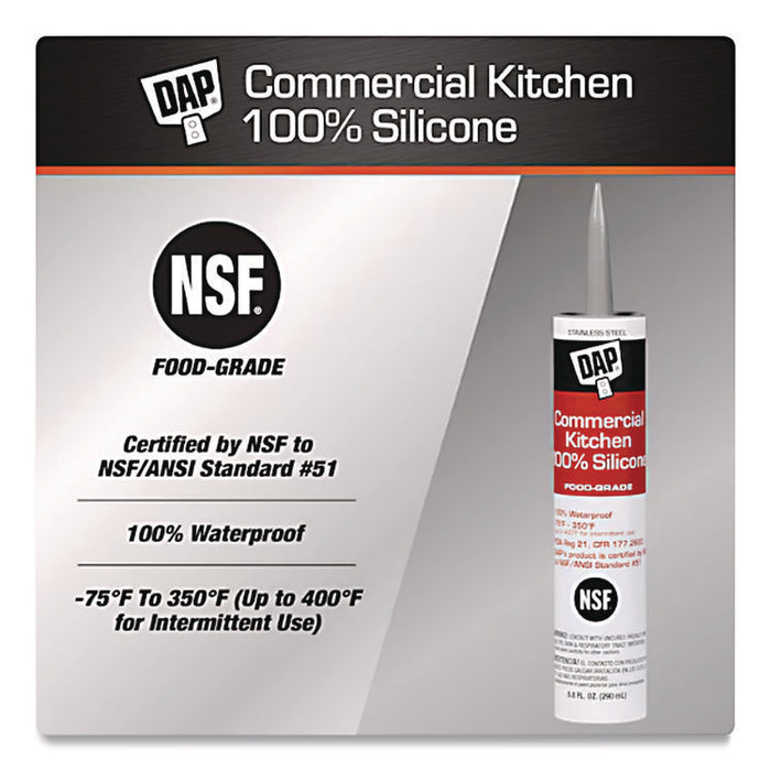 Commercial Kitchen Silicone Sealant, 9.8 oz Tube, White, 12/Pack