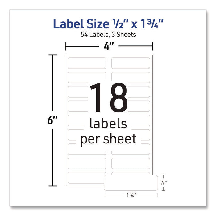 No-Iron Fabric Labels, 0.5 x 1.75, White, 18/Sheet, 3 Sheets/Pack