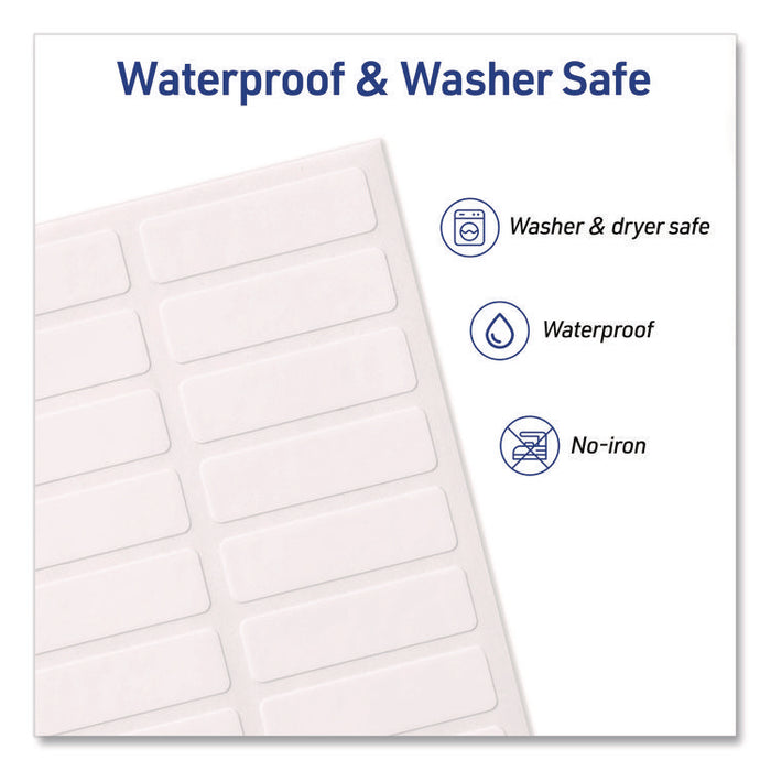 No-Iron Fabric Labels, 0.5 x 1.75, White, 18/Sheet, 3 Sheets/Pack