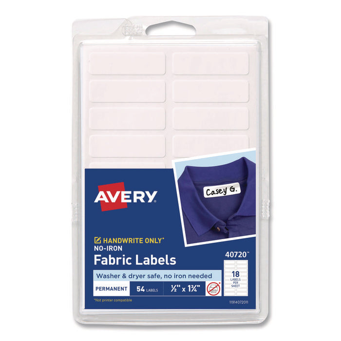 No-Iron Fabric Labels, 0.5 x 1.75, White, 18/Sheet, 3 Sheets/Pack