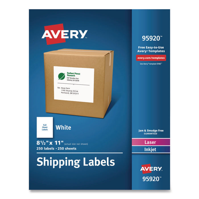 White Shipping Labels-Bulk Packs, Inkjet/Laser Printers, 8.5 x 11, White, 250/Box