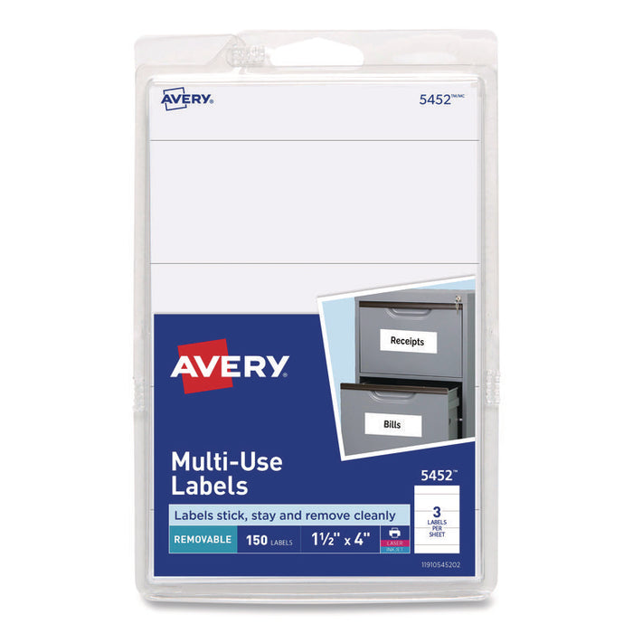 Removable Multi-Use Labels, Inkjet/Laser Printers, 1.5 x 4, White, 3/Sheet, 50 Sheets/Pack, (5452)