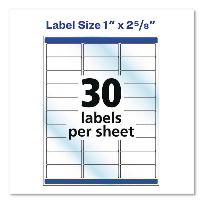 Glossy Clear Easy Peel Mailing Labels w/ Sure Feed Technology, Inkjet/Laser Printers, 1 x 2.63, 30/Sheet, 10 Sheets/Pack