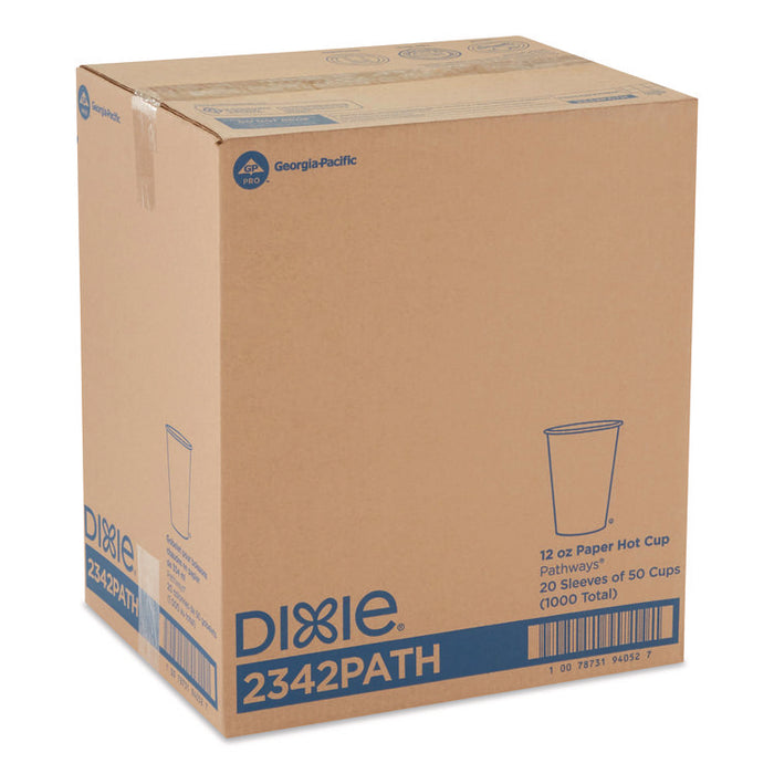Pathways Paper Hot Cups, 12 oz, White/Brown, 50/Pack