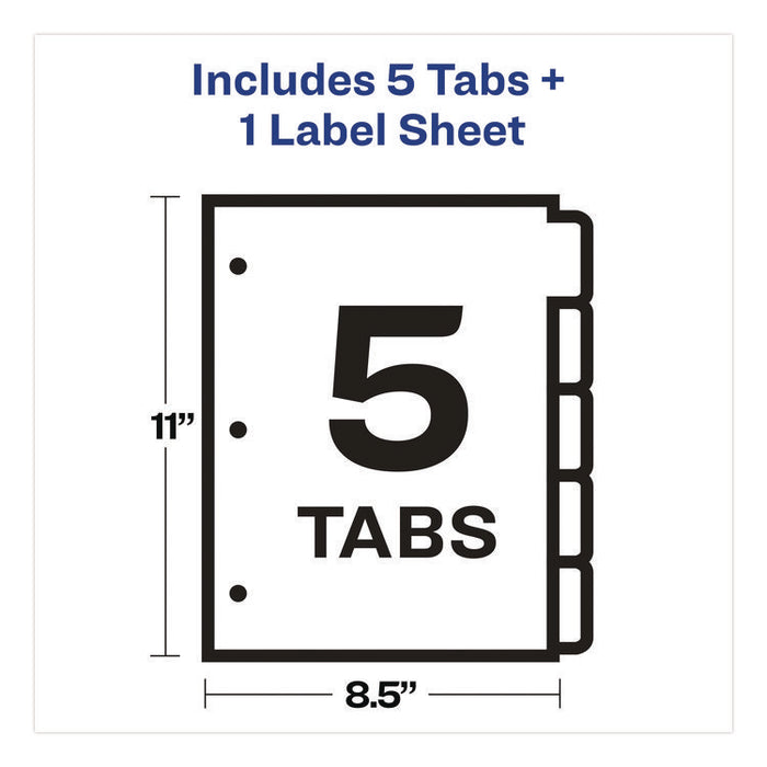 Print and Apply Index Maker Clear Label Dividers with Printable Label Strip and White Tabs, 5-Tab, 11 x 8.5, White, 1 Set