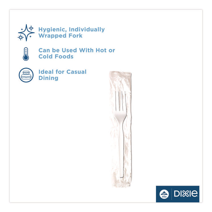 Mediumweight Polystyrene Cutlery, Individually Wrapped, Fork, Plastic, White, 1,000/Carton