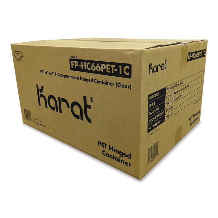 PET Plastic Hinged Container, 6 x 6 x 3.3, Clear, Plastic, 500/Carton