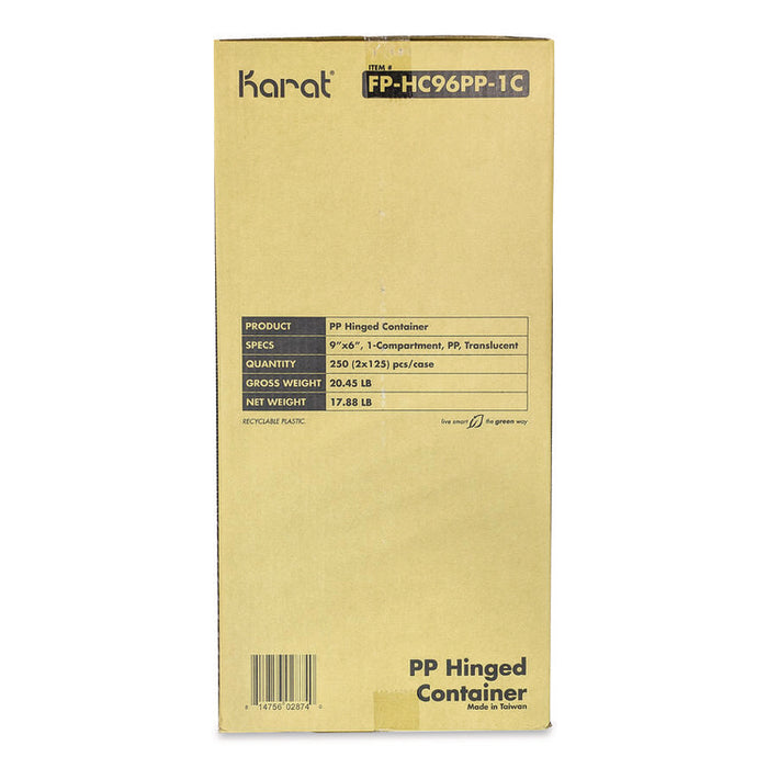 Polypropylene Plastic Hinged Container, 6 x 9 x 2.97, Clear, Plastic, 125/Pack, 2 Packs/Carton