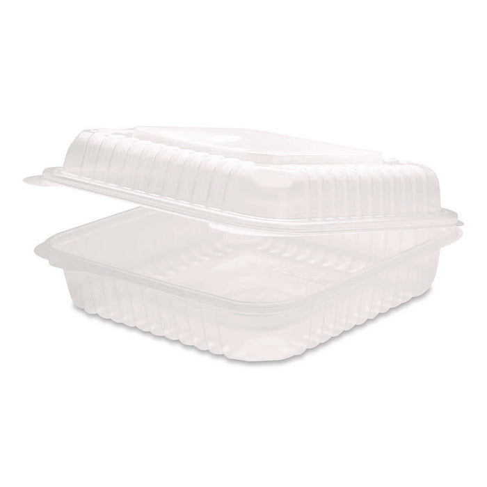 Polypropylene Plastic Hinged Container, 9.35 x 9.22 x 3.17, Clear, Plastic, 50/Pack, 4 Packs/Carton