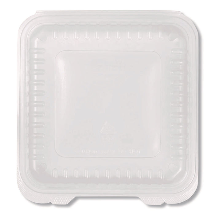 Polypropylene Plastic Hinged Container, 9.35 x 9.22 x 3.17, Clear, Plastic, 50/Pack, 4 Packs/Carton