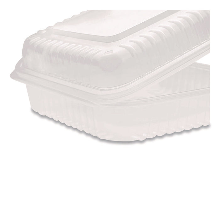 Polypropylene Plastic Hinged Container, 9.35 x 9.22 x 3.17, Clear, Plastic, 50/Pack, 4 Packs/Carton