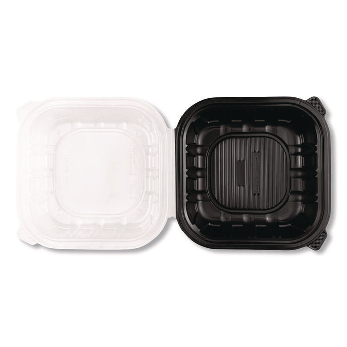 Polypropylene Plastic Hinged Container, 9 x 9 x 3, Black/Clear, Plastic, 50/Pack, 3 Packs/Carton
