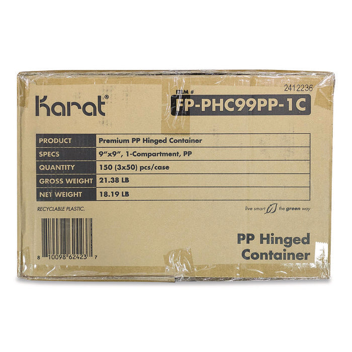 Polypropylene Plastic Hinged Container, 9 x 9 x 3, Black/Clear, Plastic, 50/Pack, 3 Packs/Carton