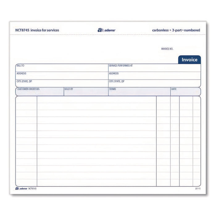 Multipart Service Invoice Pad, Three-Part Carbonless, 8.5 x 6.94, 50 Forms Total