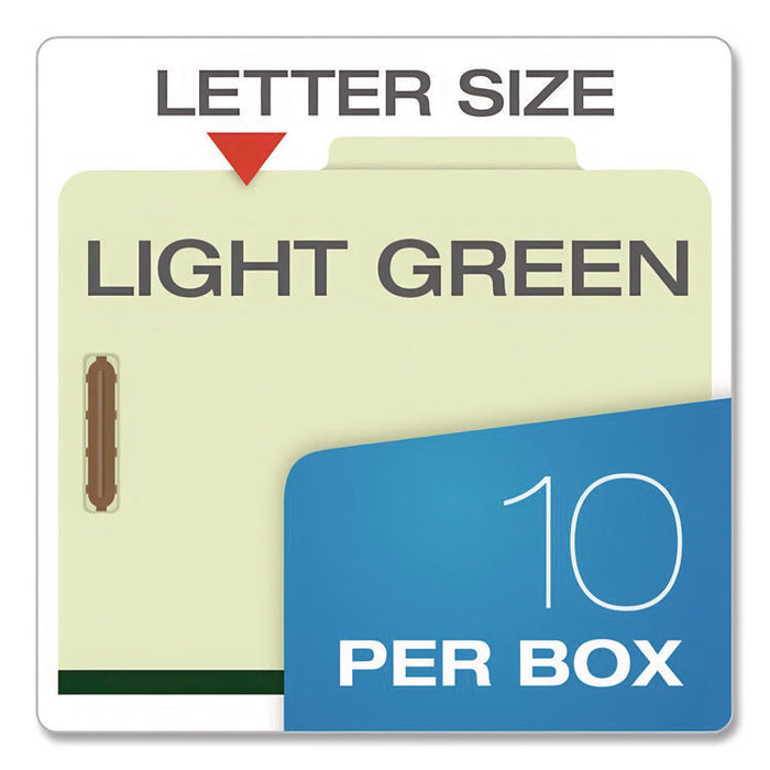 Reinforced Pressboard Classification Folders, 2/5 Tab, Expands 1.75", 1 Divider, 4 Fasteners, Letter Size, Light Green, 10/BX