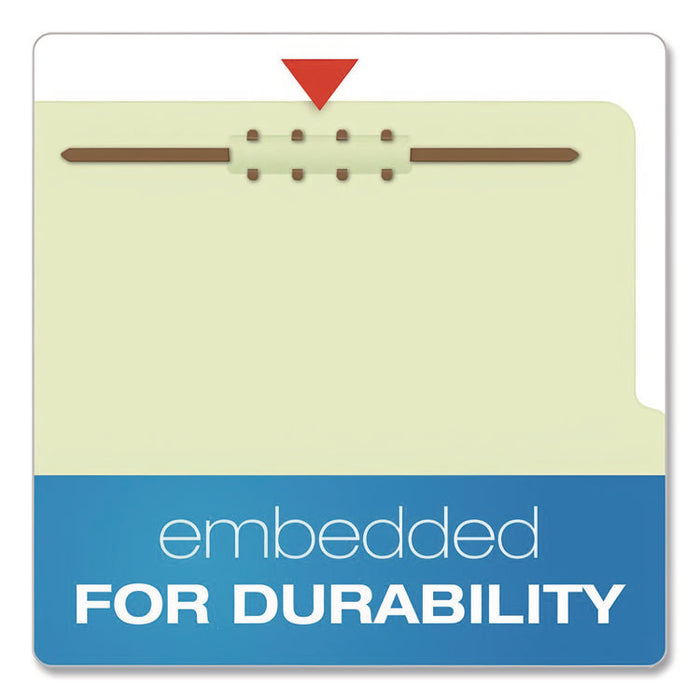 Reinforced Pressboard Classification Folders, 2/5 Tab, Expands 1.75", 1 Divider, 4 Fasteners, Letter Size, Light Green, 10/BX
