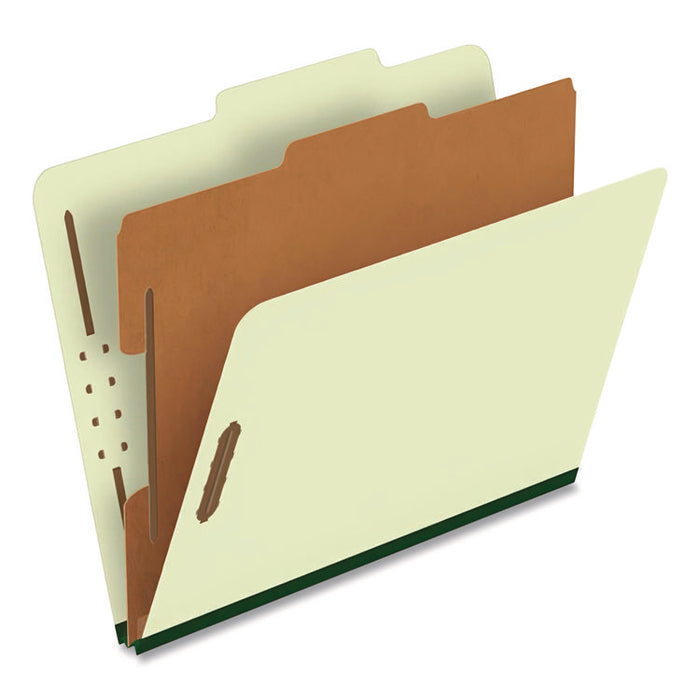 Reinforced Pressboard Classification Folders, 2/5 Tab, Expands 1.75", 1 Divider, 4 Fasteners, Letter Size, Light Green, 10/BX