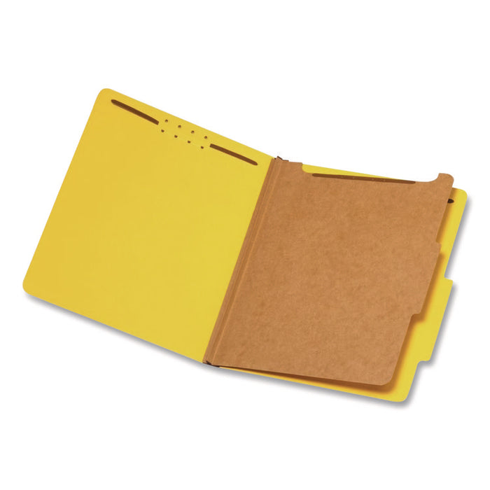 Reinforced Pressboard Classification Folders, 2/5-Cut Tab, Expands 1.75", 1 Divider, 4 Fasteners, Letter Size, Yellow, 10/Box