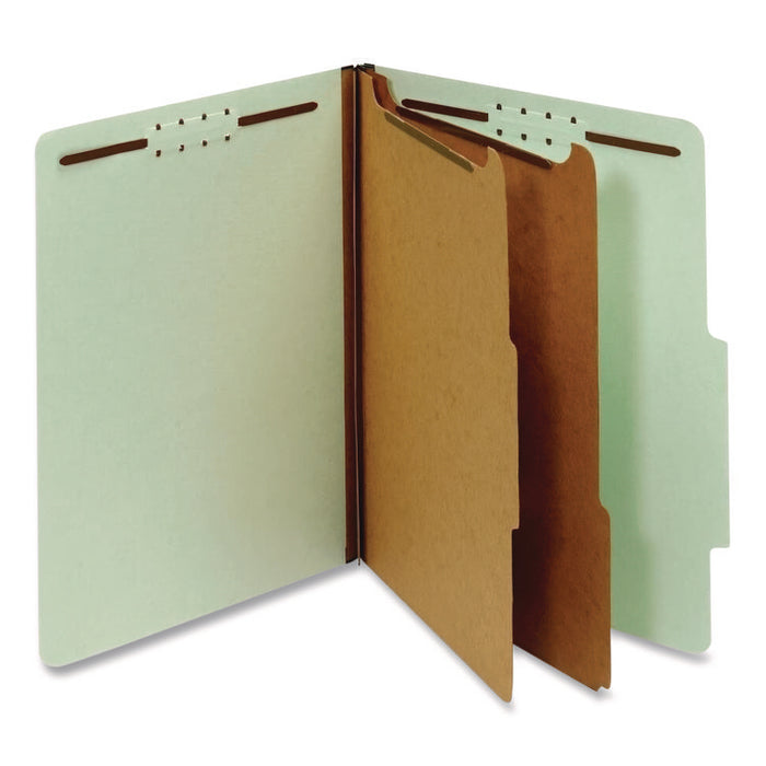 Reinforced Pressboard Classification Folders, 2/5 Tab, Expands 2.5", 2 Dividers, 6 Fasteners, Letter Size, Light Green, 10/BX