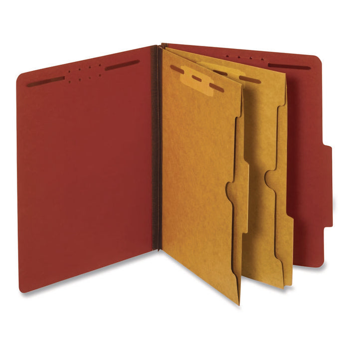 Pressboard Classification Folders, 2/5-Cut Tab, Expands 2.5", 2 Full-Pocket Dividers, 6 Fasteners, Letter Size, Red, 10/Box