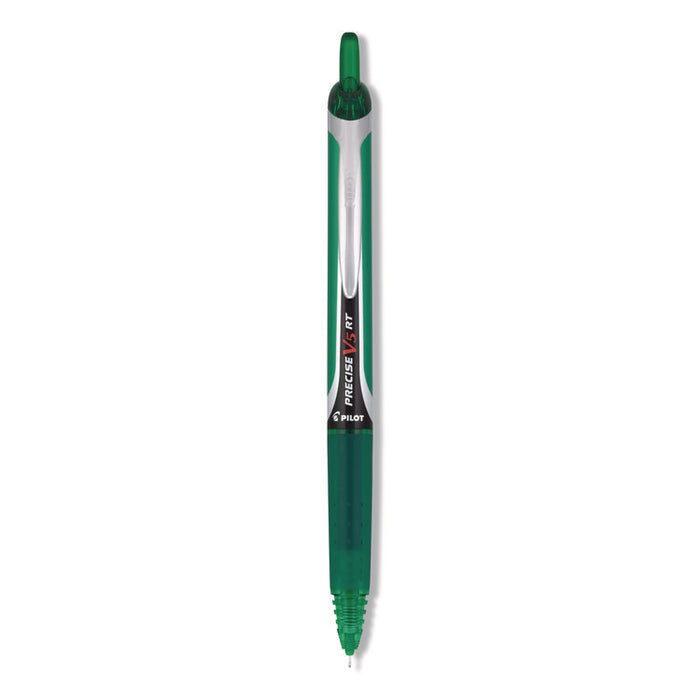 Precise V5RT Rollerball Pen, Retractable, Extra-Fine 0.5 mm, Green Ink, Green/Silver Barrel