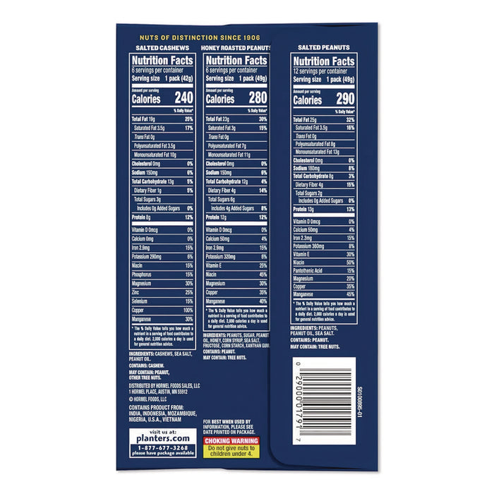 Salted Nuts Variety Pack, Assorted Flavors, 1.5 oz/1.75 oz Packs, 24/Carton