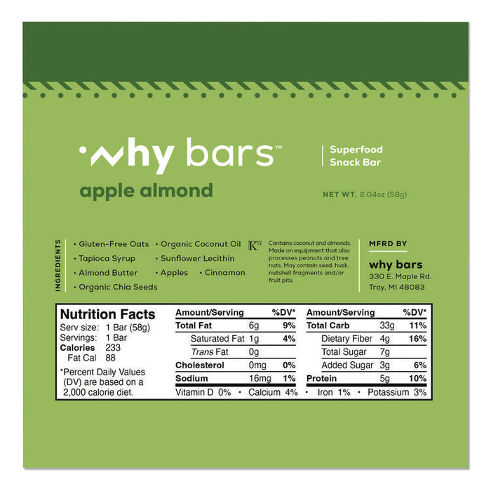 Superfood Snack Bar, Apple Almond, 2.04 oz Bar, 12/Box