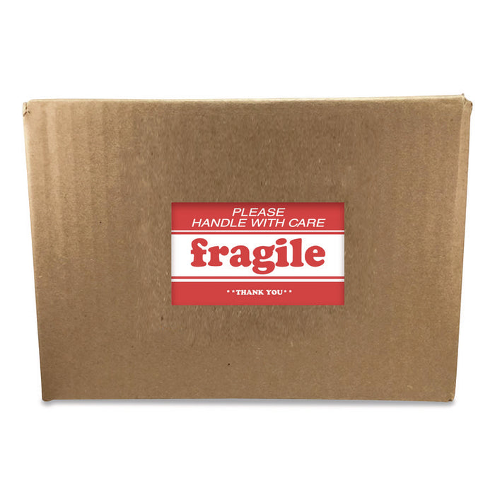 Pre-Printed Message Labels, Fragile-Please Handle with Care-Thank You, 2 x 3, White/Red, 500/Roll