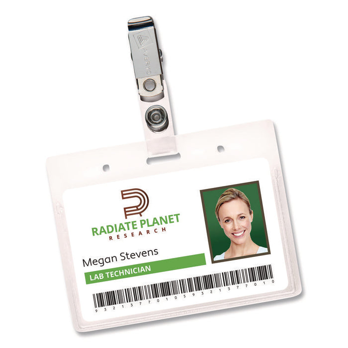 Secure Top Clip-Style Badge Holders, Horizontal, 2 1/4 x 3 1/2, Clear, 50/Box