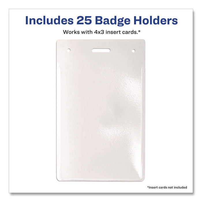 Secure Top Heavy-Duty Badge Holders, Vertical, 3w x 4h, Clear, 25/Pack