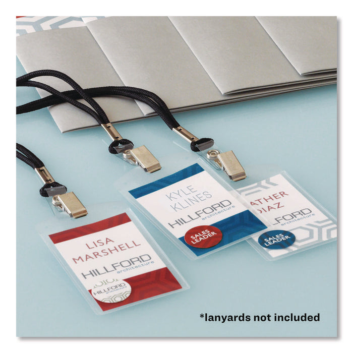 Secure Top Heavy-Duty Badge Holders, Vertical, 3w x 4h, Clear, 25/Pack