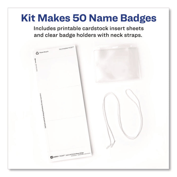 Necklace-Style Badge Holder w/Laser/Inkjet Insert, Top Load, 4 x 3, WE, 50/Box
