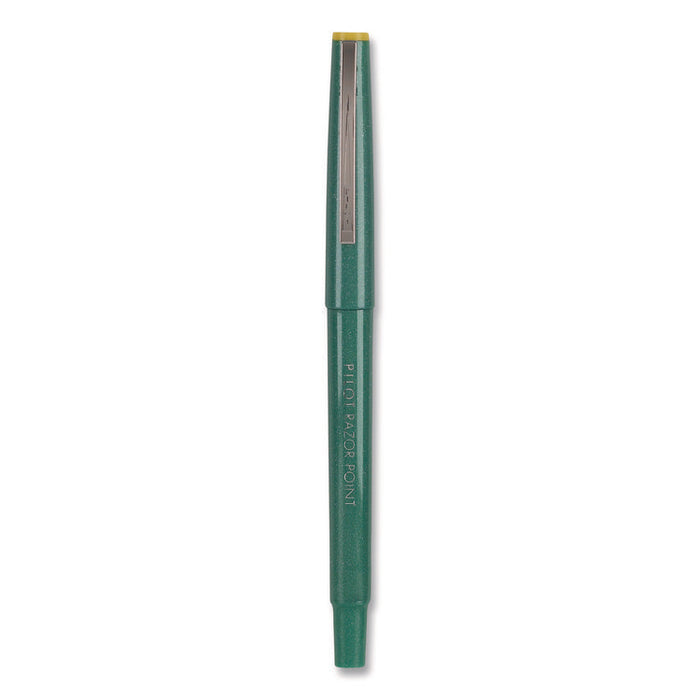Razor Point Fine Line Porous Point Pen, Stick, Extra-Fine 0.3 mm, Green Ink, Green Barrel, Dozen