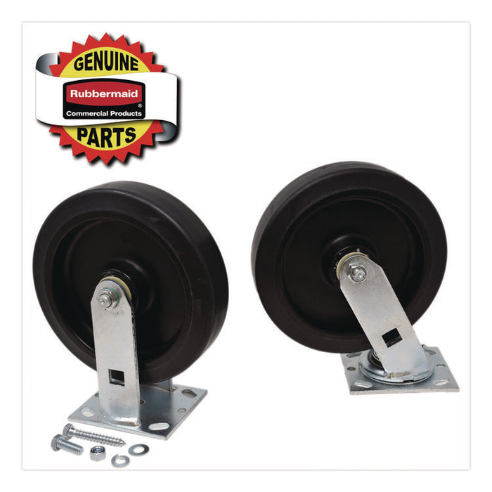 Replacement Plate Casters, 4" x 4.5" Swivel/Rigid Mount Plate, 8" Wheel, Black, 4 /Set