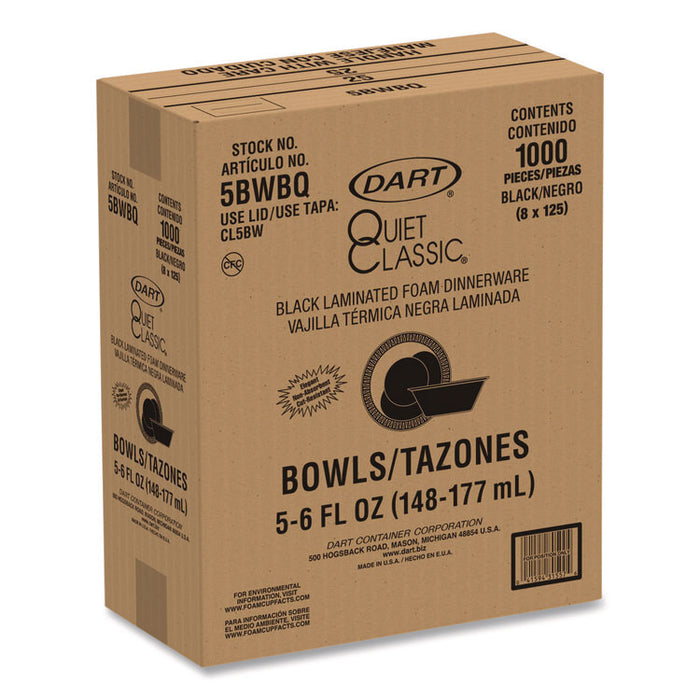 Quiet Classic Laminated Foam Dinnerware, Bowl, 5 oz, Black, 125/Sleeve, 8 Sleeves/Carton
