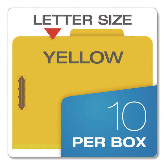 Reinforced Pressboard Classification Folders, 2/5-Cut Tab, Expands 1.75", 1 Divider, 4 Fasteners, Letter Size, Yellow, 10/Box