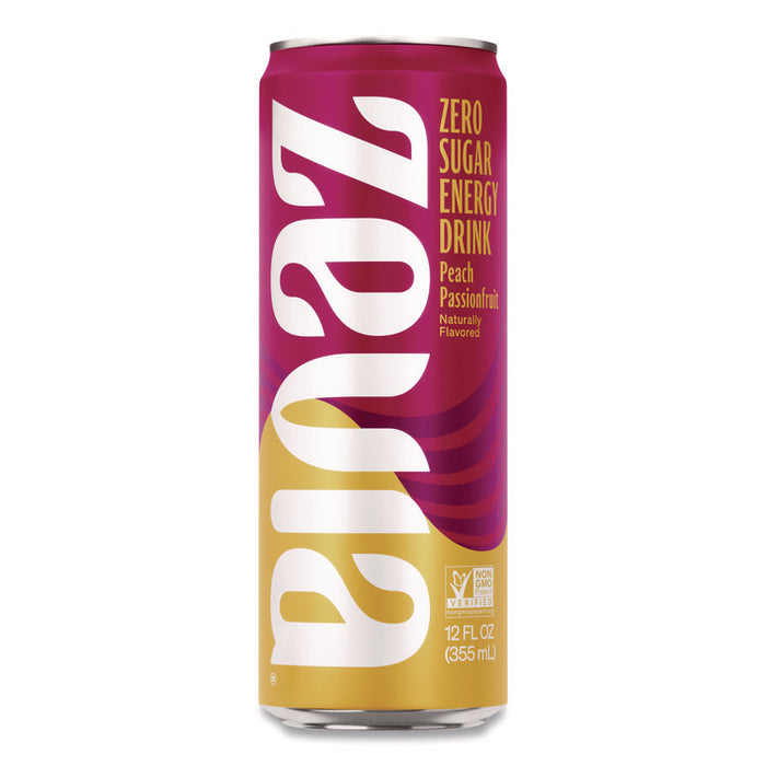 Zero Sugar Naturally Sweetened Energy Drink, Peach Passionfruit, 12 oz Cans, 12/Carton