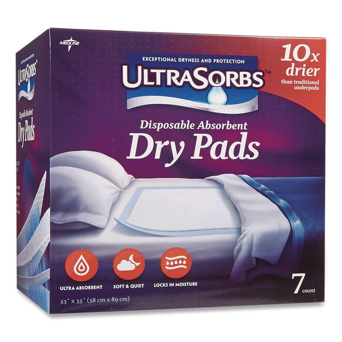 Ultrasorbs Disposable Dry Pads, 23 x 35, Blue, 7/Box